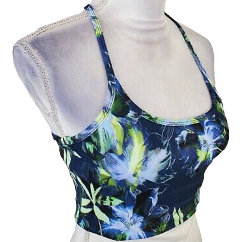 X By Gottex Navy & Green Floral Collection Sports Bra NWOT